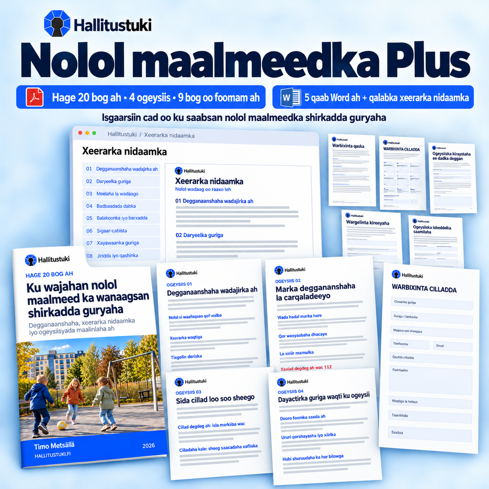 Taloyhtiöarki Plus – aineistot ja järjestyssääntötyökalu – kertajakelu | Somali