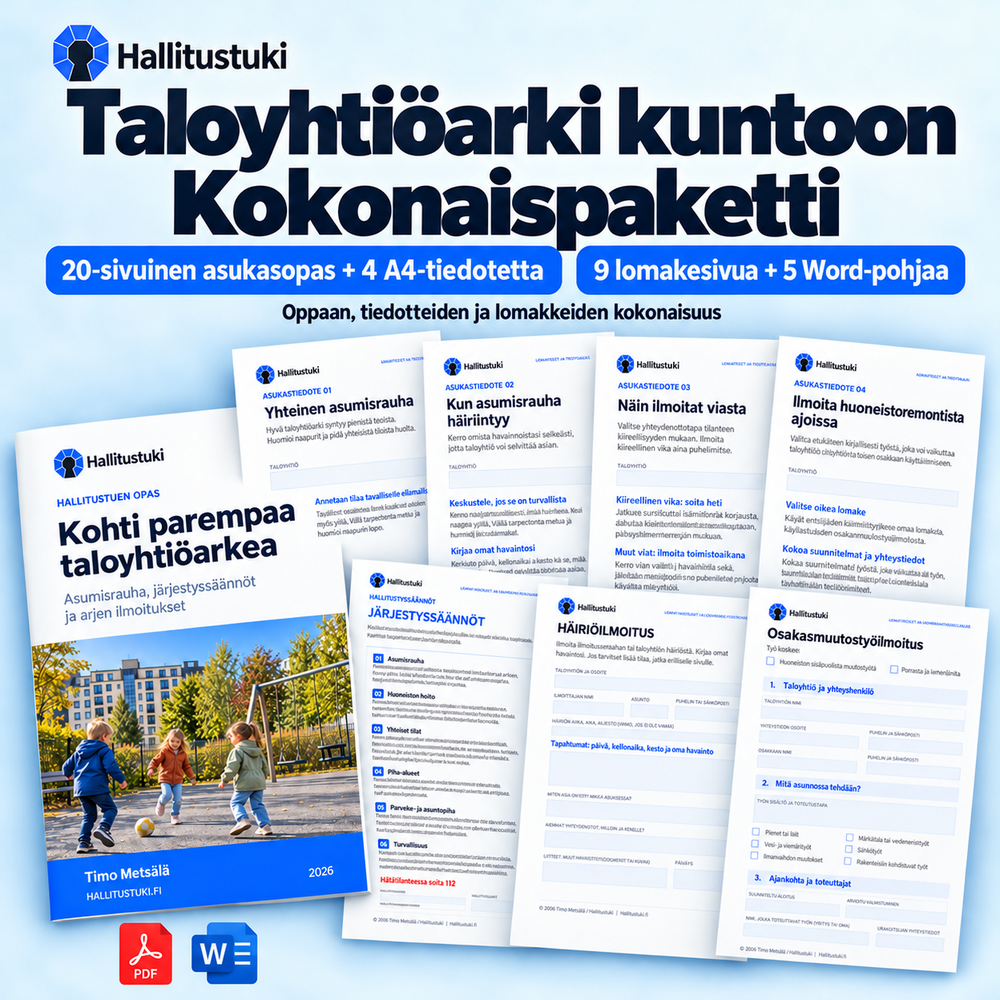Taloyhtiöarki kuntoon – kokonaispaketti – kertajakelu