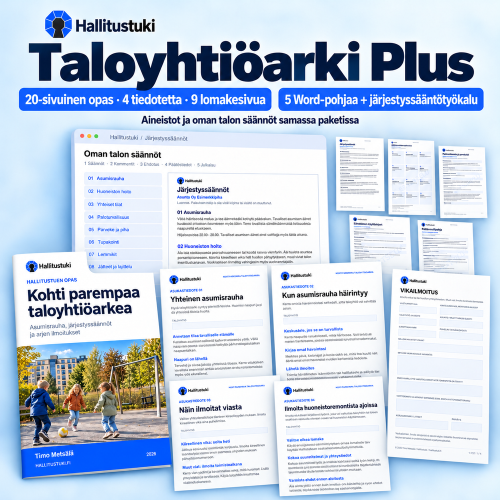 Taloyhtiöarki Plus – aineistot ja järjestyssääntötyökalu – kertajakelu