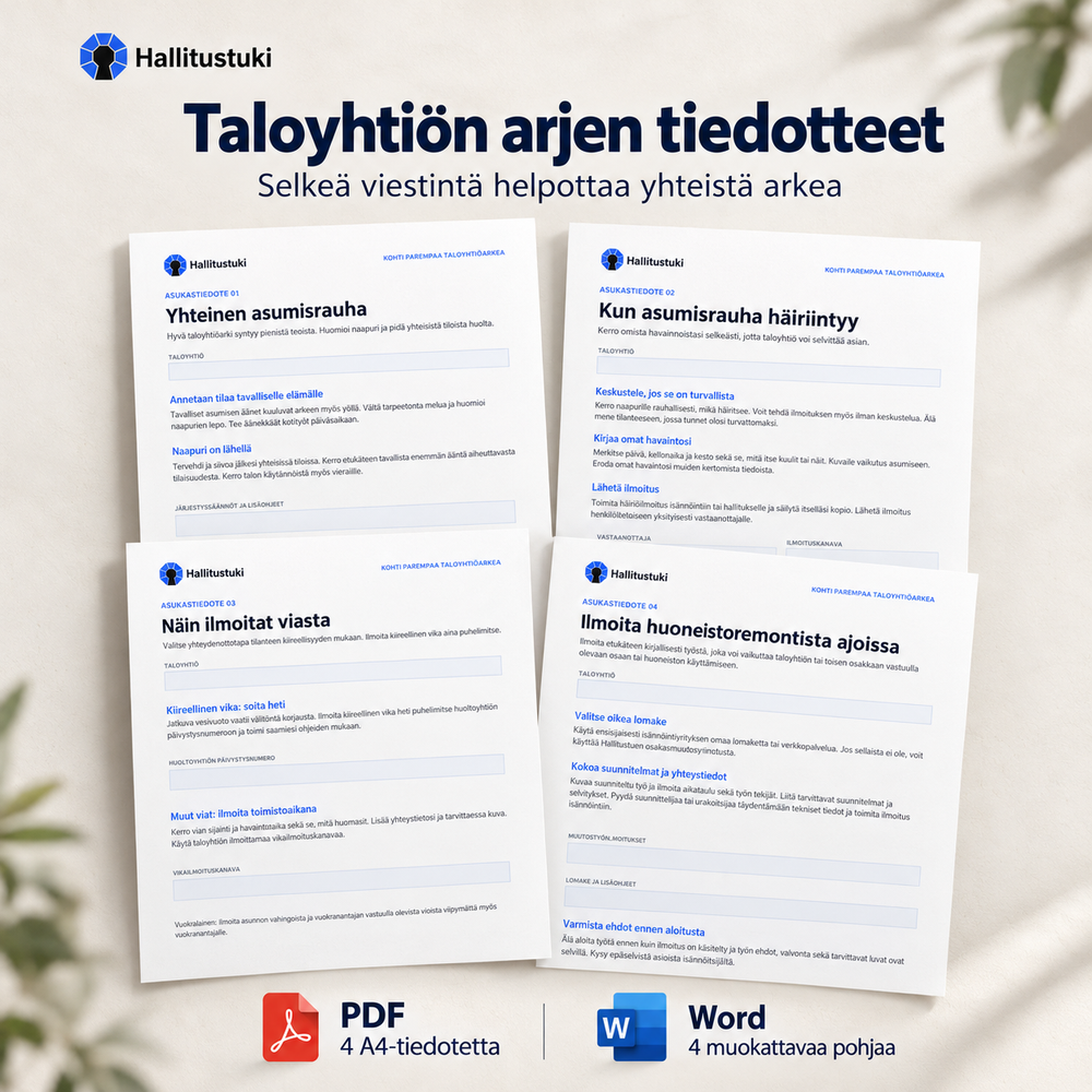 Taloyhtiön arjen tiedotteet – kertajakelu