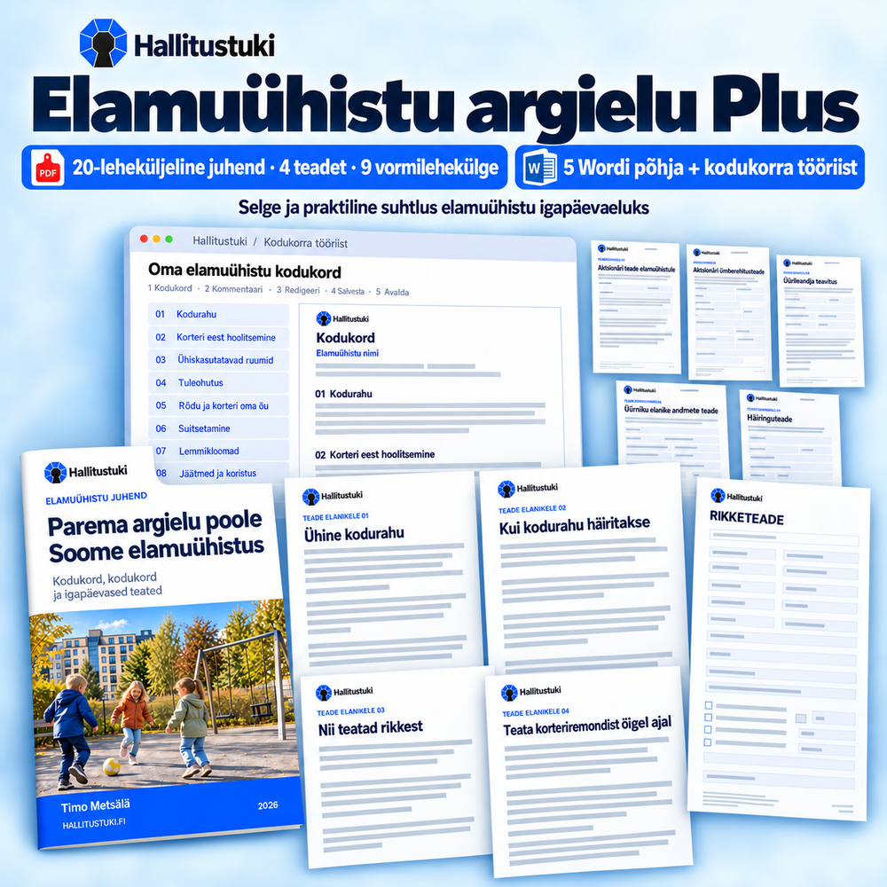 Housing company essentials Plus – materials and house-rules tool – one-off distribution | Estonian