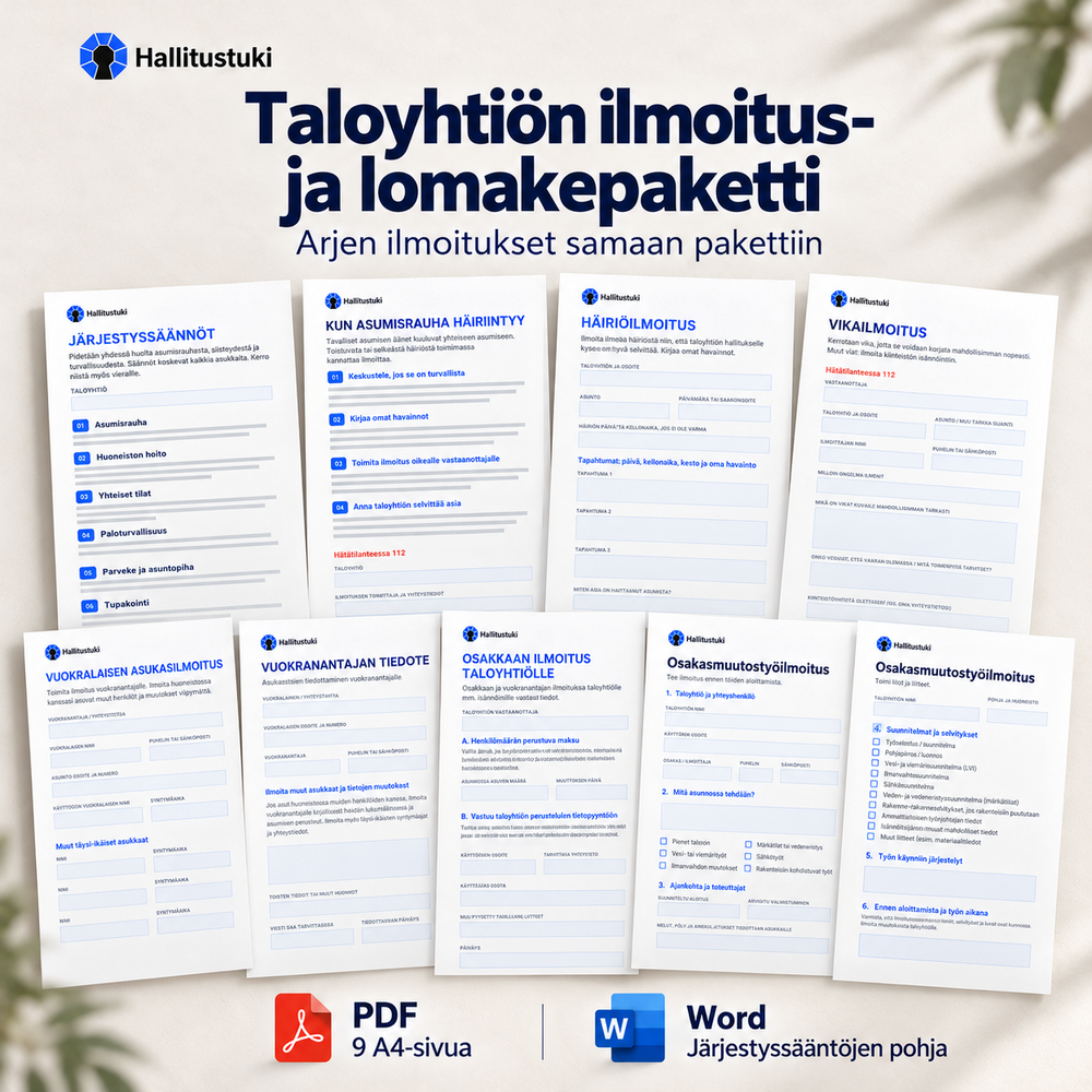 Taloyhtiön ilmoitus- ja lomakepaketti – kertajakelu