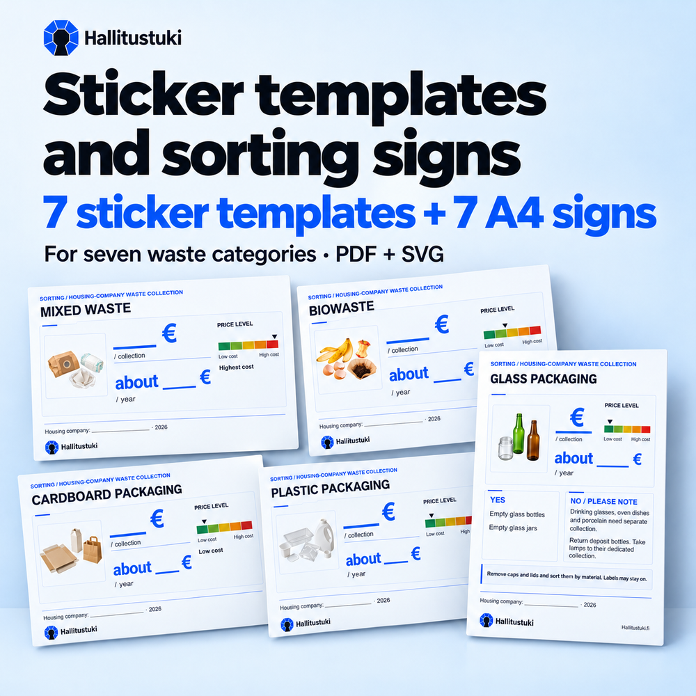 Examples of illustrated waste-sorting instructions and stickers