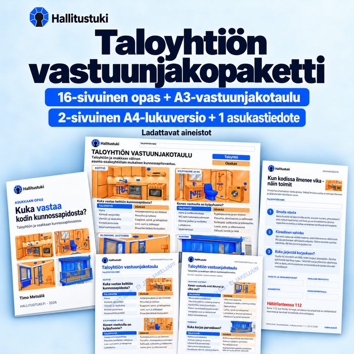 Taloyhtiön vastuunjakotaulukko – A3-taulu ja kaksisivuinen A4-lukuversio