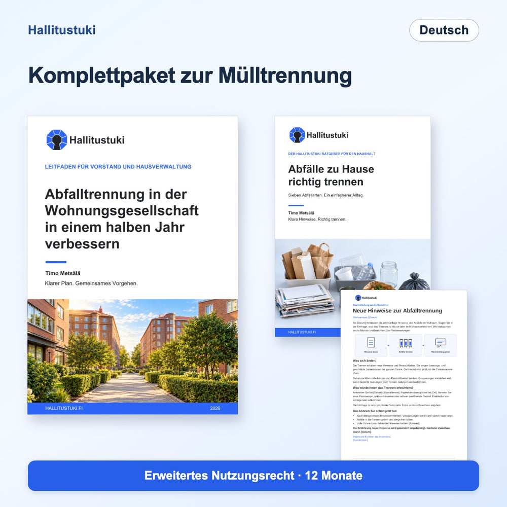 Komplettes Startpaket zur Abfalltrennung in der Wohnungsgesellschaft – erweiterte Lizenz für 12 Monate · Deutsch