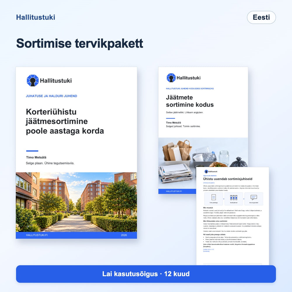 Korteriühistu jäätmesortimise stardipakett – lai kasutusõigus 12 kuuks · Eesti