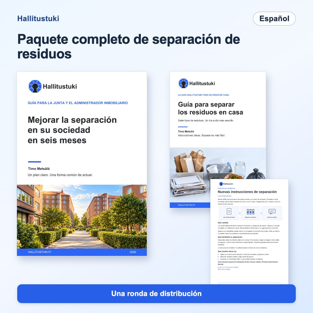 Paquete inicial completo de separación de residuos para la sociedad de vivienda – distribución única · Español