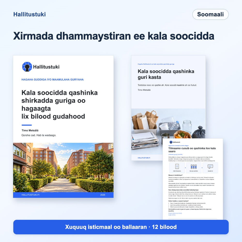 Xirmada bilowga oo dhammaystiran ee kala soocidda qashinka shirkadda guryaha – ruqsad ballaaran oo 12 bilood ah · Soomaali