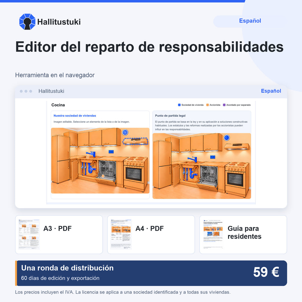 Editor del reparto de responsabilidades · Español · Una ronda de distribución